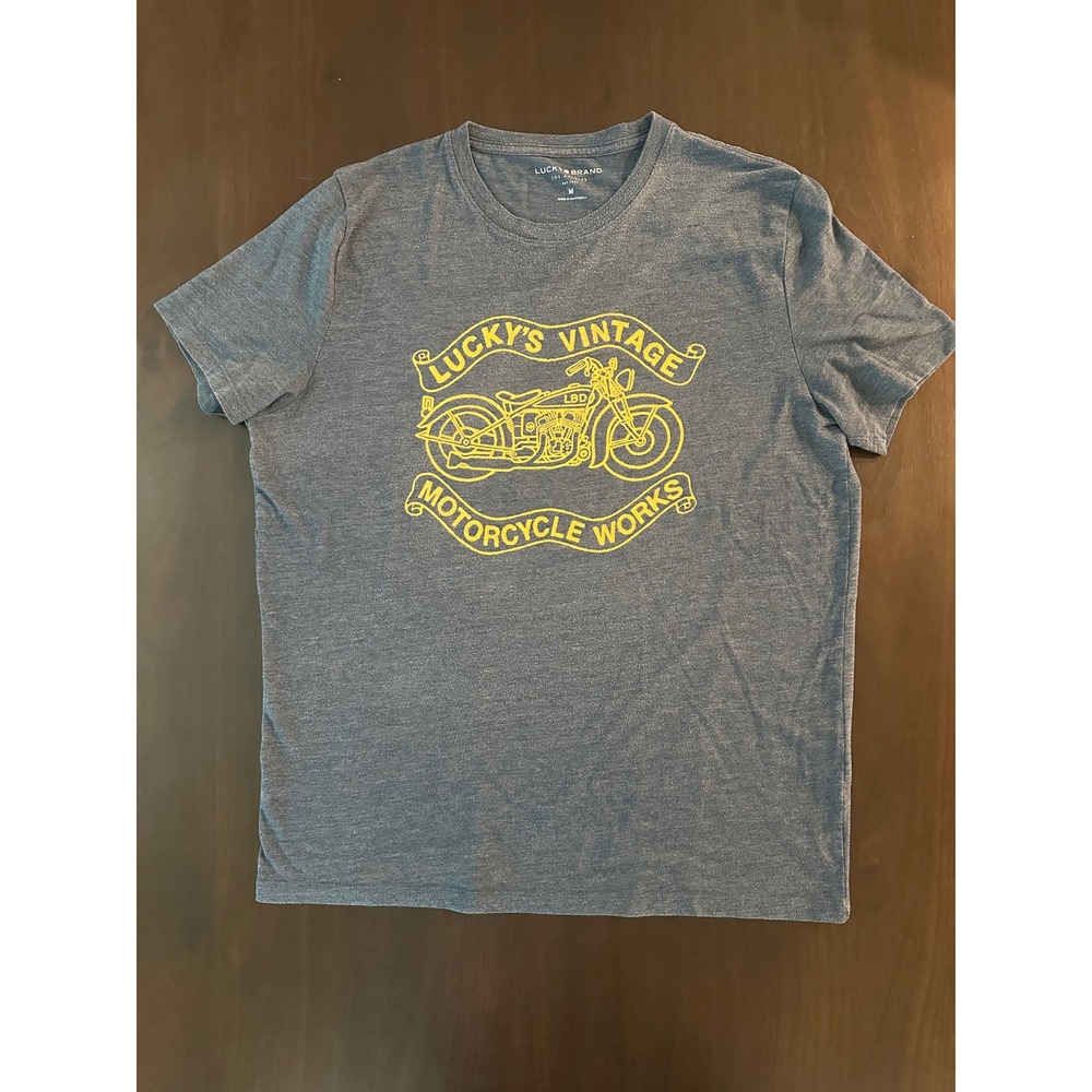 Lucky Brand Mens Blue Lucky's Vintage Motorcycle Works Graphic T-Shirt Medium